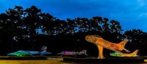 MCAS Beaufort jets at front gate all lit up for Christmas By Phil Heim