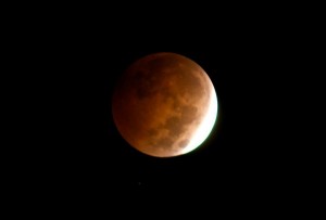 This morning's moon in total eclipse, as a 'blood moon'. Photo by Bob Sofaly