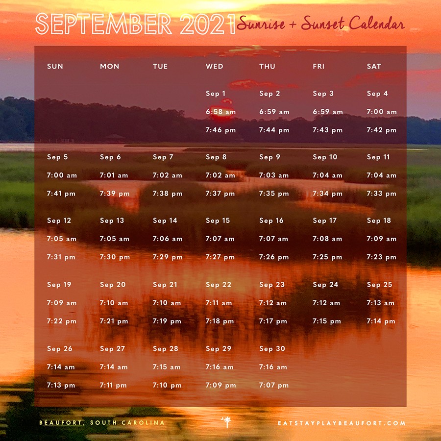 September 2021 Sunrise + Sunset Calendar | Beaufort, South Carolina