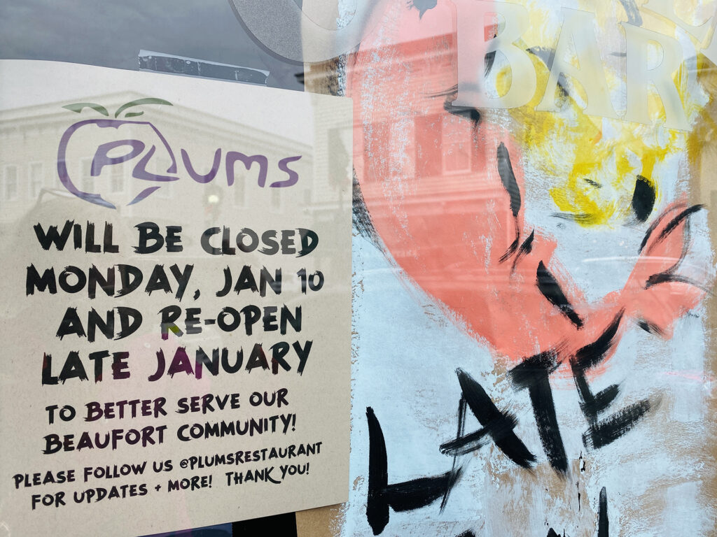 Plums Restaurant in Downtown Beaufort, SC remodeling during the slow-season this January